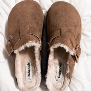 Outwoods Tan Suede Buckle Clogs